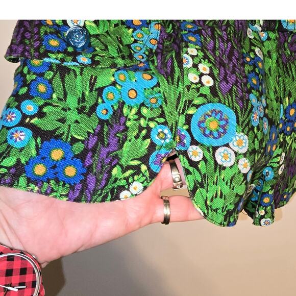 Anna Sui Shorts Romper 2010 Collection Floral Silk Linen Petal Collar USA Size 4 - Picture 11 of 14